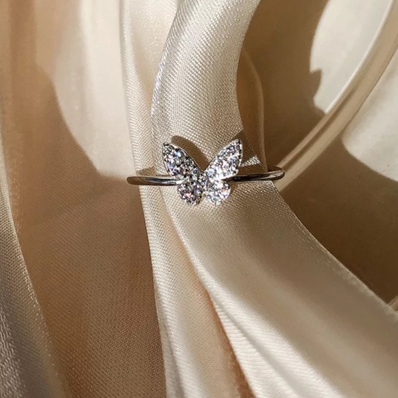 NEW 925 STERLING SILVER DIAMOND BUTTERFLY ADJUSTABLE RING, CUTE RING, SHINY RING - Picture 4 of 6